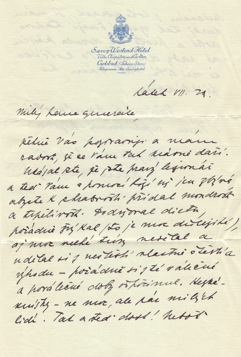 Dopis Masarykovy dcery Alice pro přednostu Vojenské kanceláře Pažského Hradu Sylvestra Bláhu. (Autor: Archiv Dagmar Hamšíkové)
