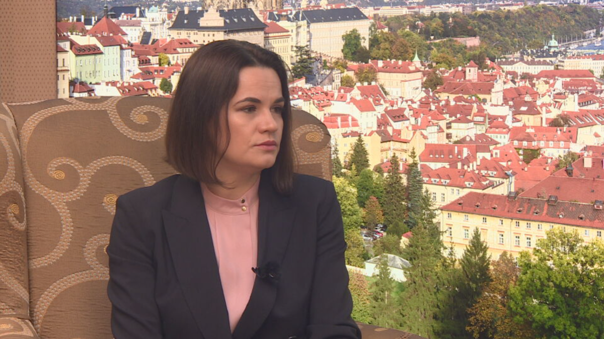 Svjatlana Cichanouská při rozhovoru pro CNN Prima NEWS
