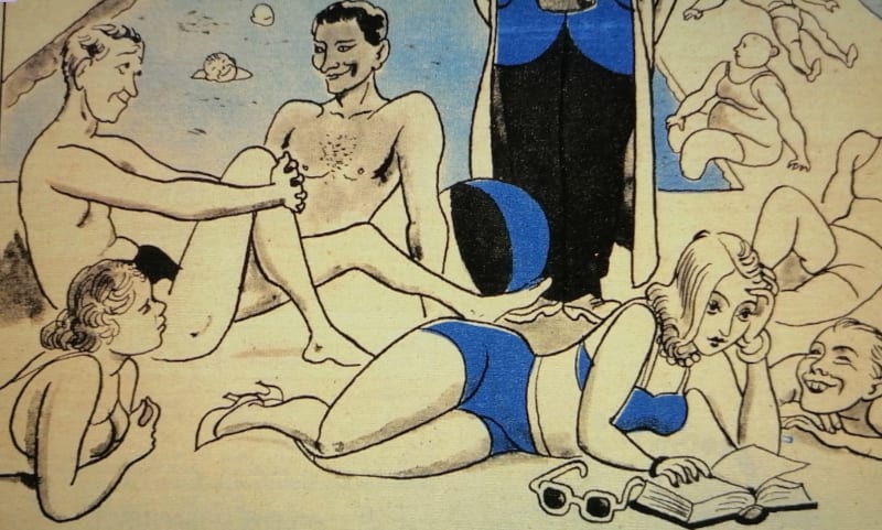 Vedra v roce 1947, na plovárnách opět hlava na hlavě, jak dokazuje satirický časopis Dikobraz. Na plovárních neměl nikdo ani tušení o aktuálním hladomoru v Sovětském svazu. Foto Národní knihovna