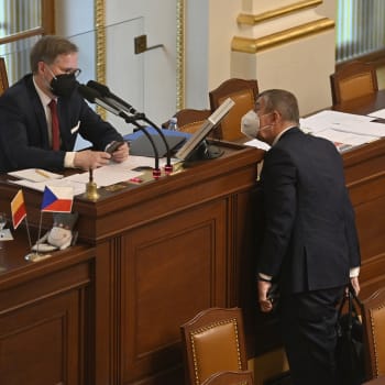 Šéf ODS Petr Fiala a premiér Andrej Babiš (ANO) ve Sněmovně