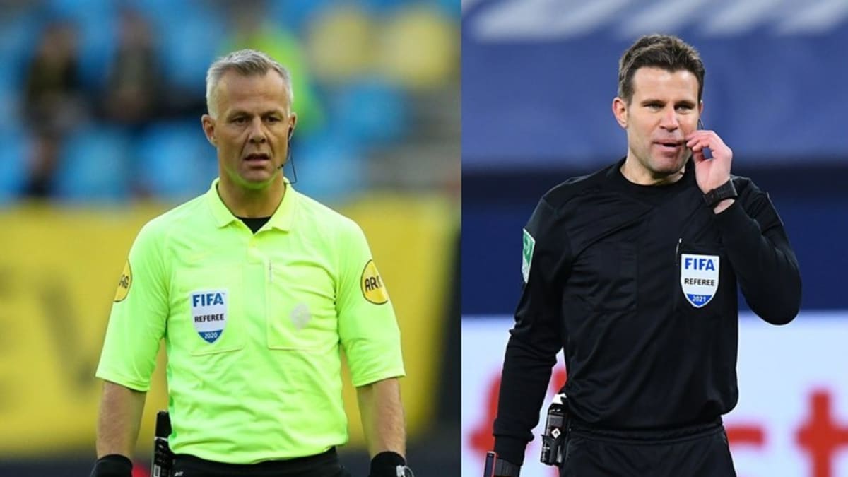 Nizozemský rozhodčí Björn Kuipers (vlevo) bude řídit čtvrtfinále Česko–⁠Dánsko, Němec Felix Brych pak duel Ukrajiny proti Anglii.