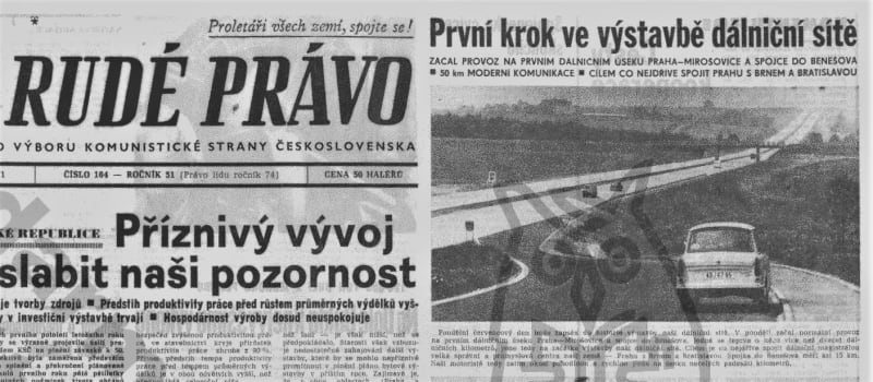 Rudé právo referuje o otevření prvního úseku dálnice, 12. července 1971. Foto Archiv Akademie věd