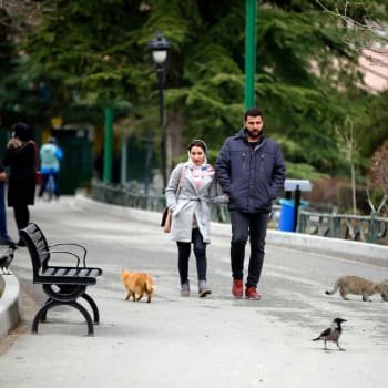 Íránský pár kráčí ulicemi Teheránu (Ilustrační snímek).