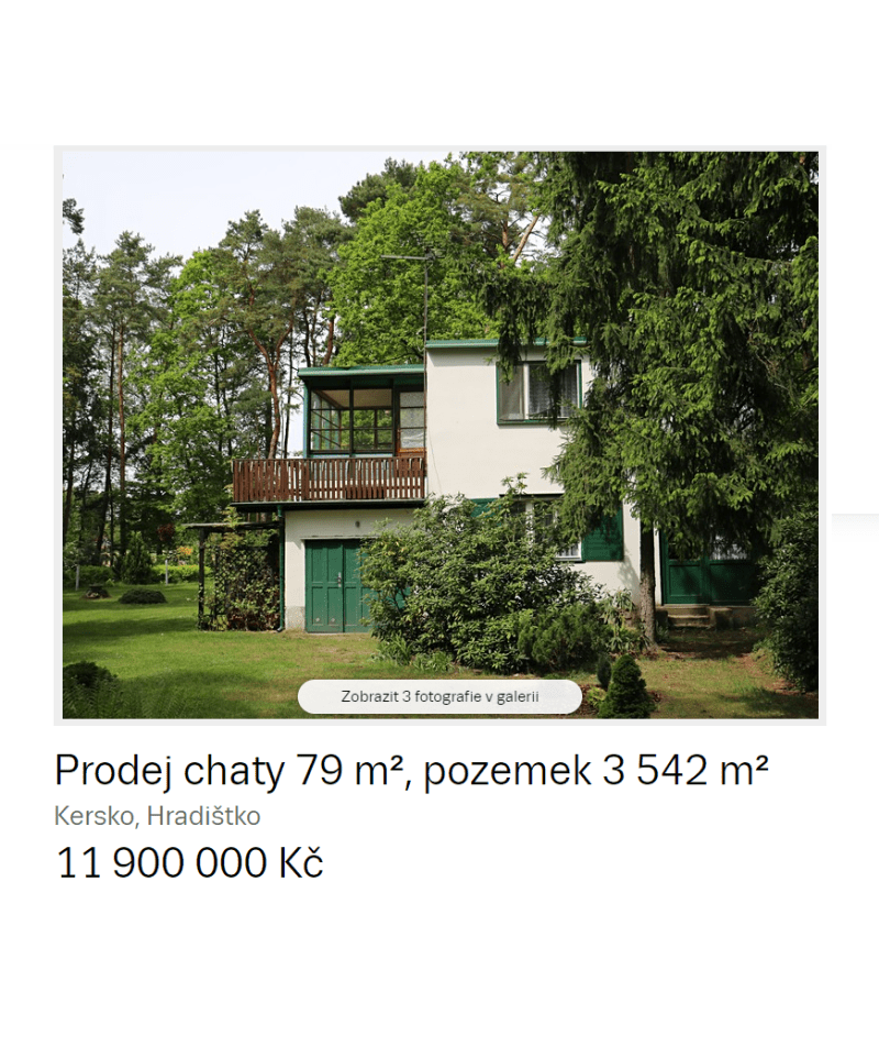 Ukázka inzerátu na prodej Hrabalovy chaty