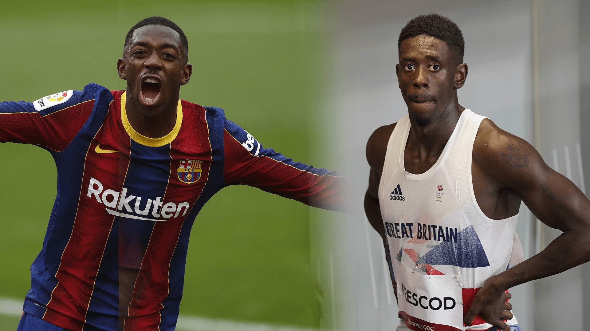 Ousmane Dembélé, zaměstnanec Barcelony, nezapře podobu s britským sprinterem Reecem Prescodem.