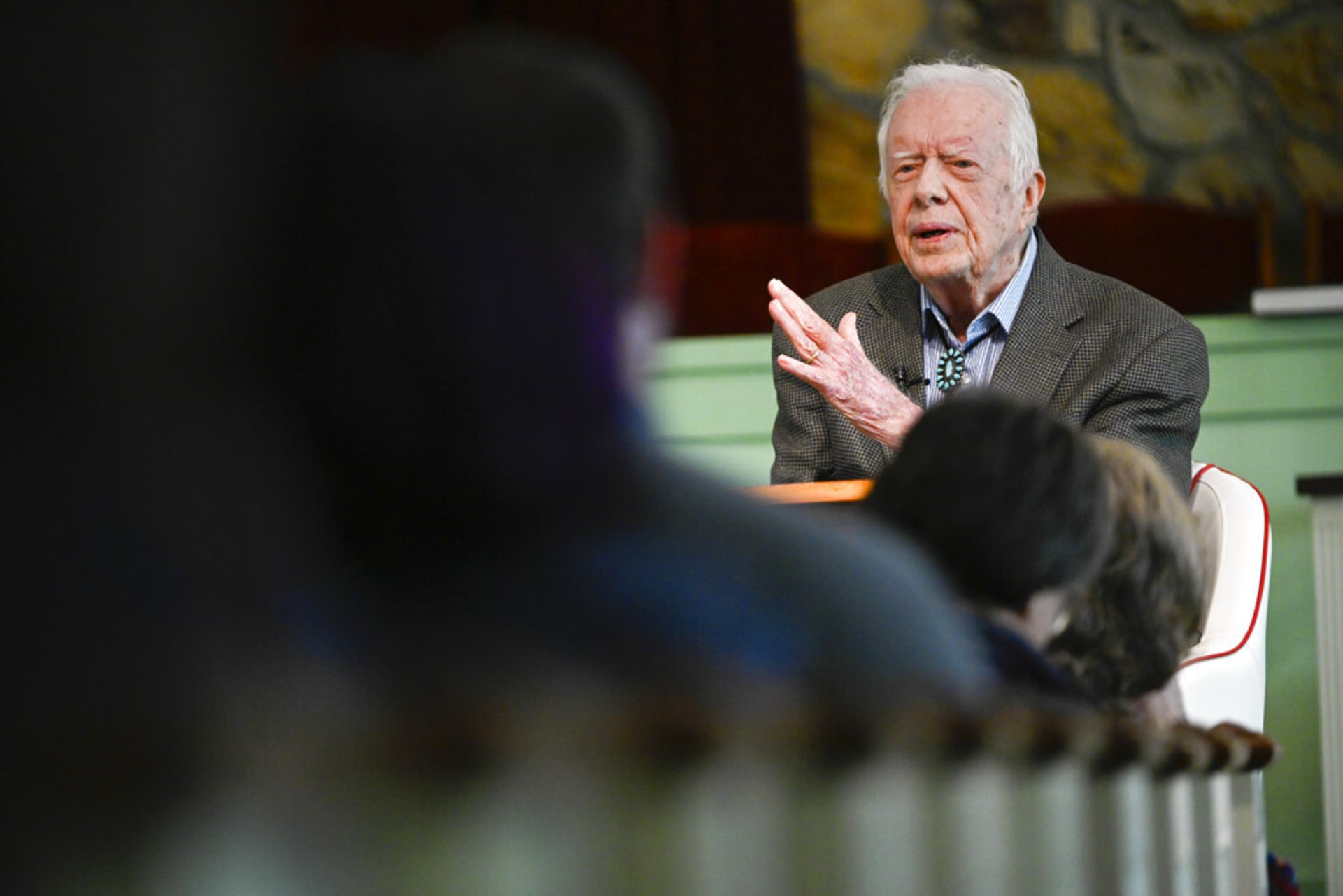 Jimmy Carter přednáší na náboženské nedělní škole v Georgii v roce 2019