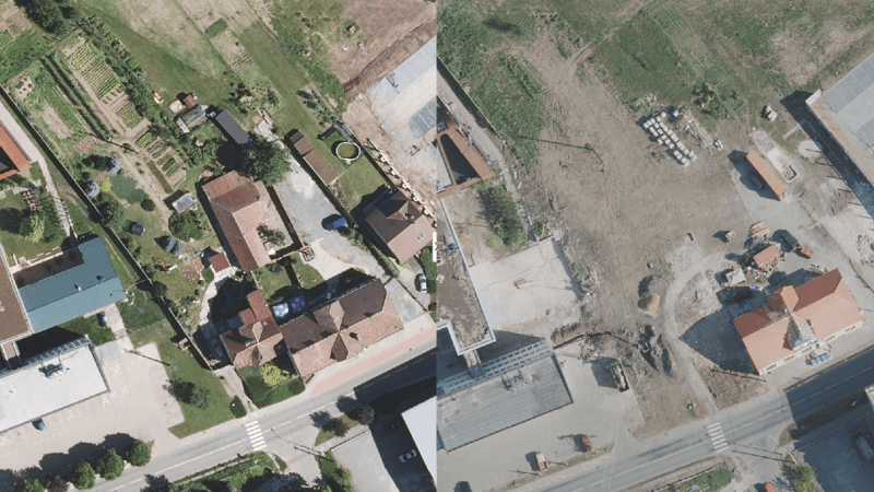 Po řádění tornáda se obce na jihu Moravy změnily k nepoznání. Takto vypadá obec Lužice v roce 2018 a měsíc po tornádu.