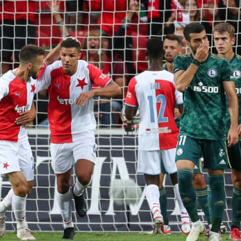 Slávistická radost po brance proti Legii Varšava v play-off o Evropskou ligu.