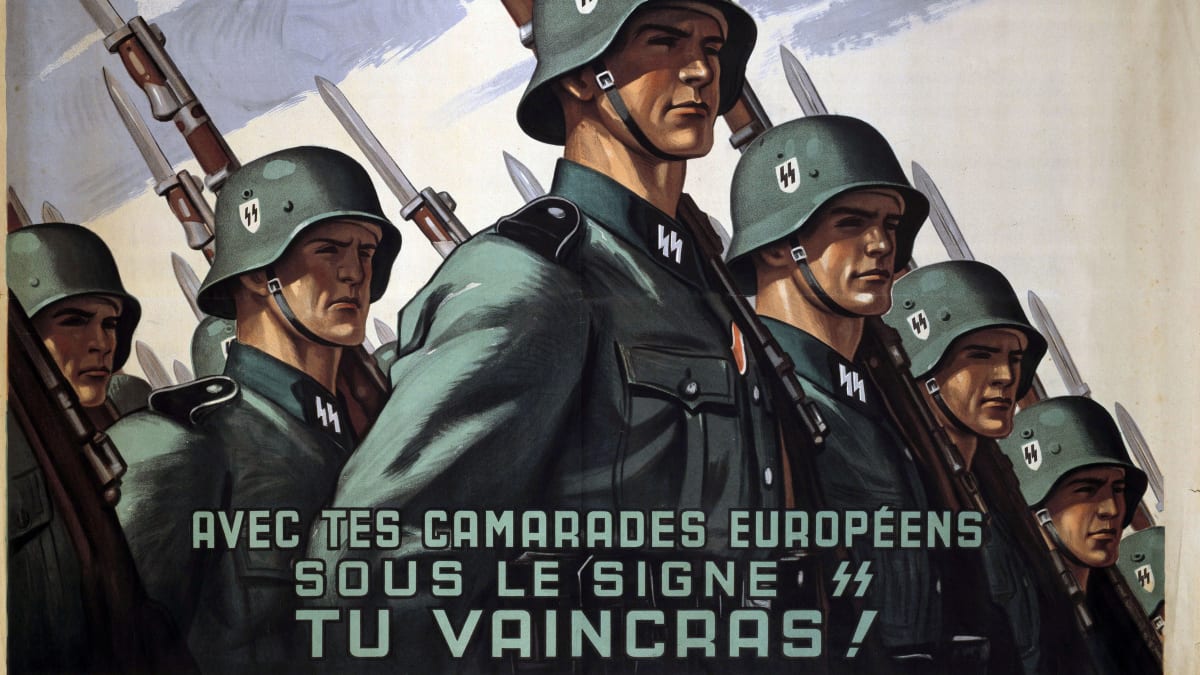 Němci se snažili Francouze získat na svou stranu. Na plakátu je vyzývají, aby se přidali k jednotkám SS.