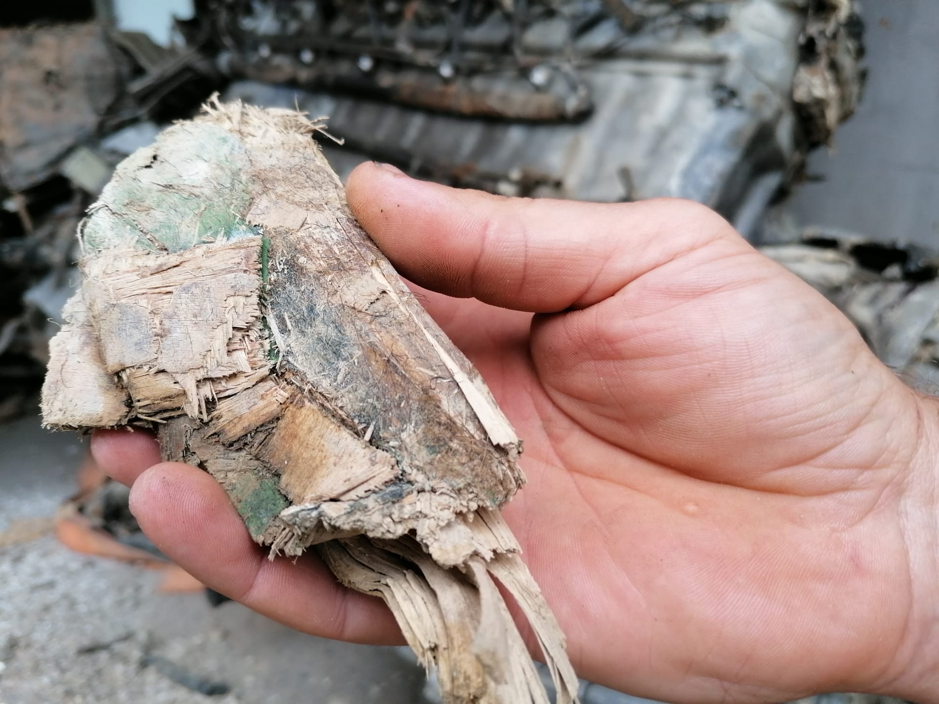 Dřevo nalezené v motoru, do stroje se dostalo při pádu letadla.