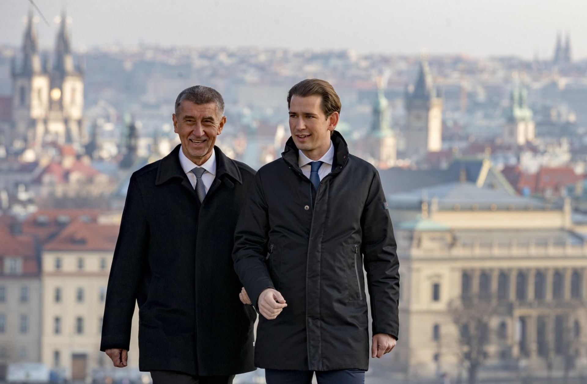 Premiér Andrej Babiš (ANO) a rakouský kancléř Sebastian Kurz v Praze v lednu 2020