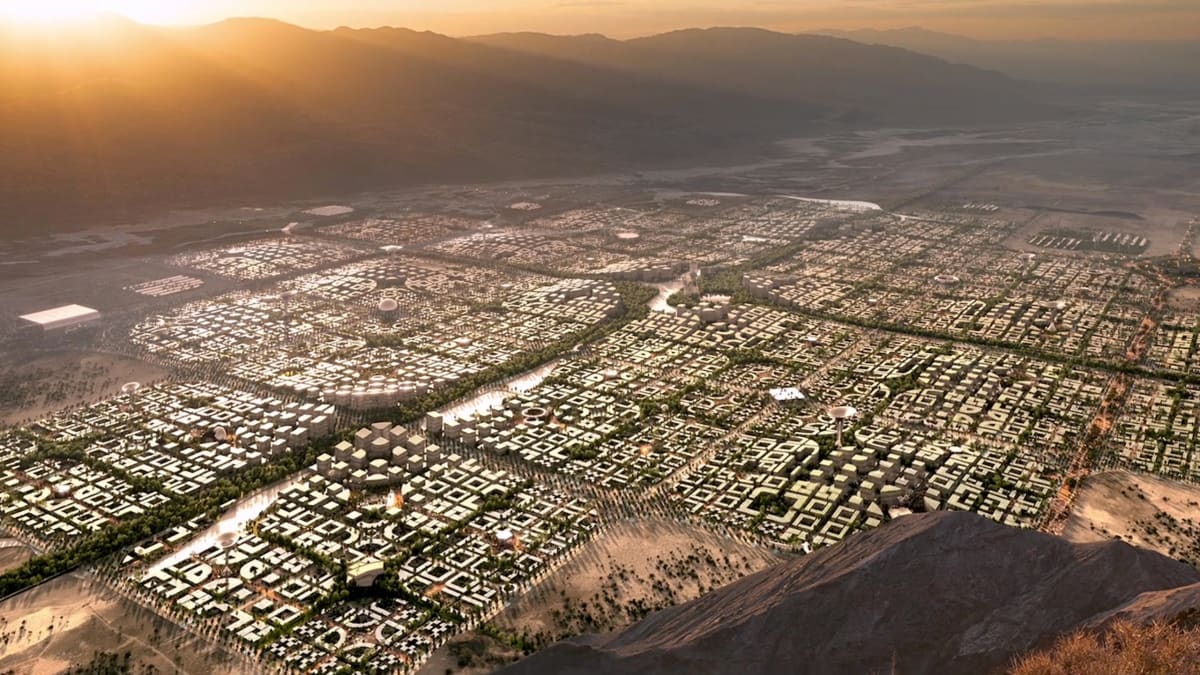 Nové supermoderní město Telosa, které by chtěl uprostřed pouště stavět miliardář Marc Lore.