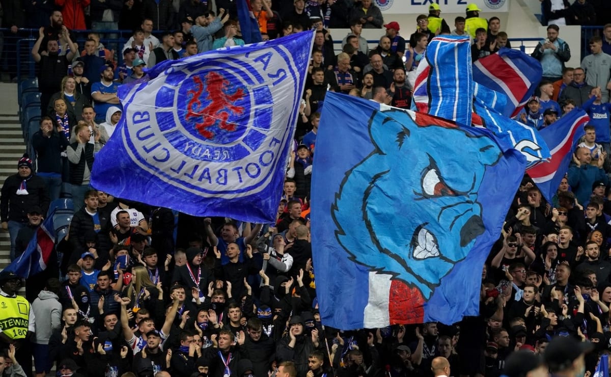 Fanoušci Glasgow Rangers na zápase s Olympique Lyonem