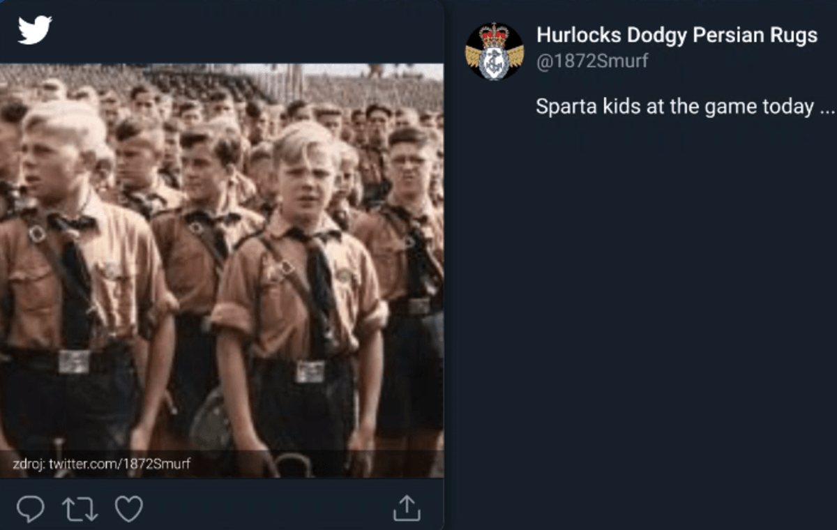 Na Twitteru se objevil příspěvek, který přirovnával sparťanské děti k Htlerjugend. Tweet byl později smazán