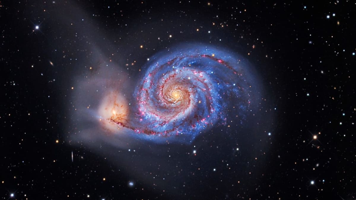 Vírová galaxie je zhruba dvakrát menší než Mléčná dráha.
