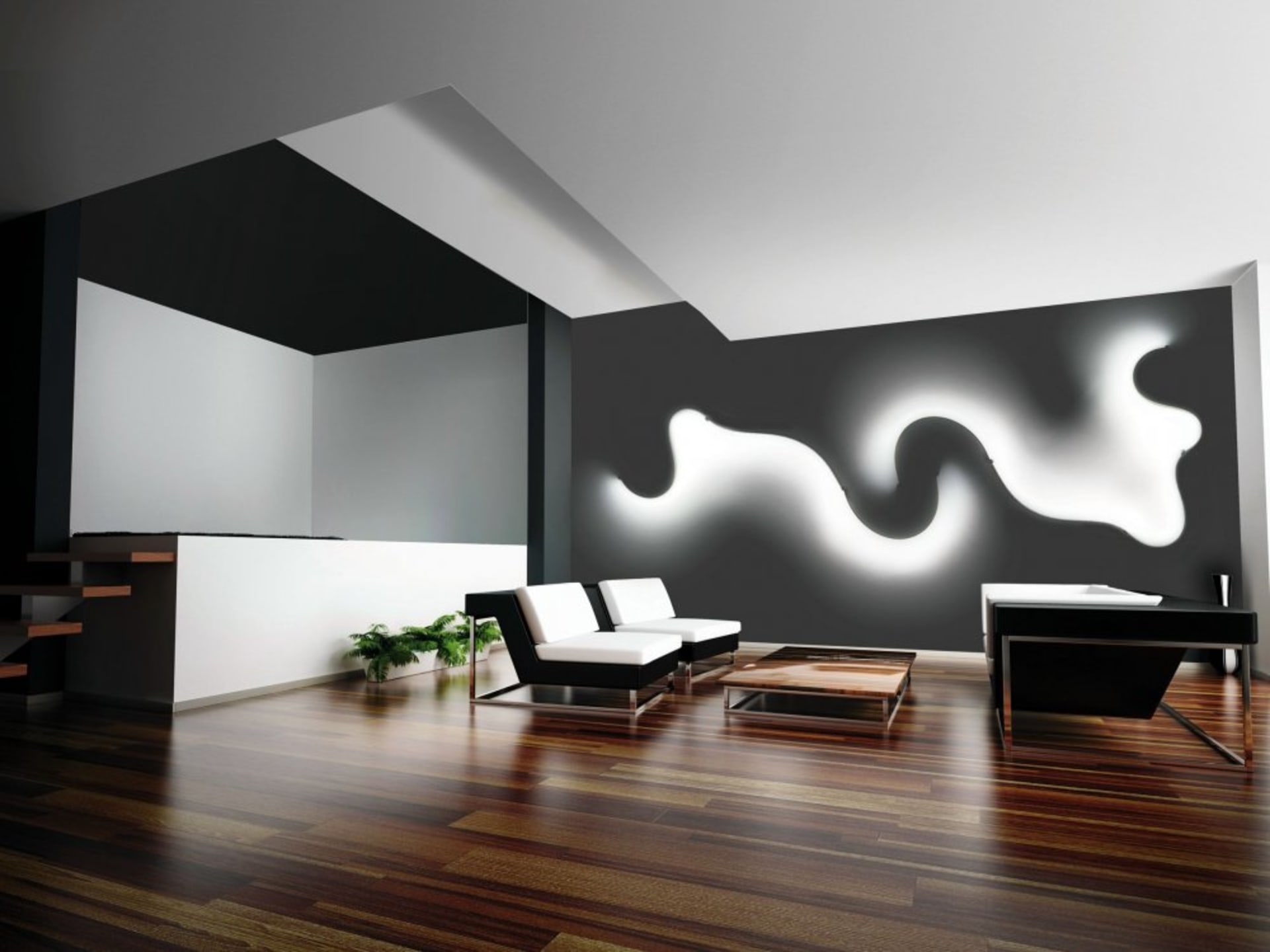 Světlo může být přímo součástí zdi a tvořit tak i designový doplněk.