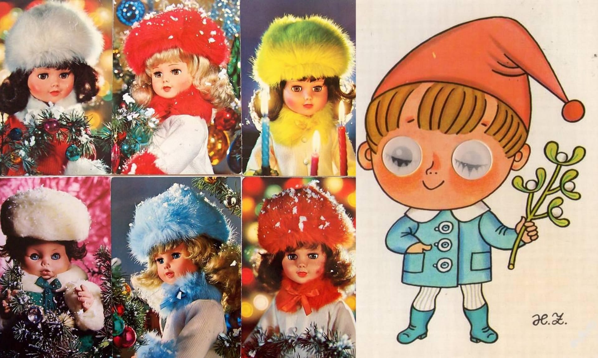 Pamatujete na mrkací panenky na vánočních pohledech?