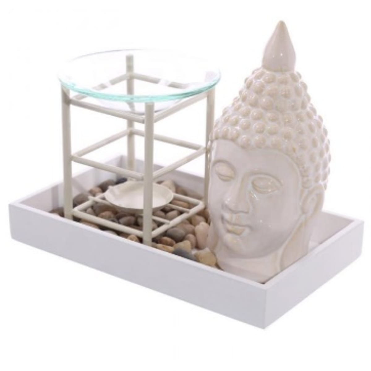 Eden aromalampa se soškou Buddhy a oblázky, bílá