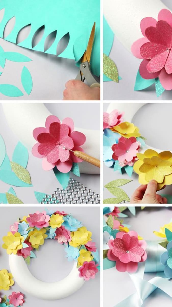 Květinové věnečky z barevných papírů. Báječná inspirace pro deštivé dny 5
