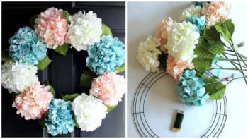 Věnce z umělých hortenzií: Vytvořte si květinovou dekoraci na vchodové dveře