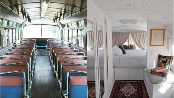 Žena proměnila autobus v romantické bydlení. Mrkněte do miniaturního retro domu na kolech