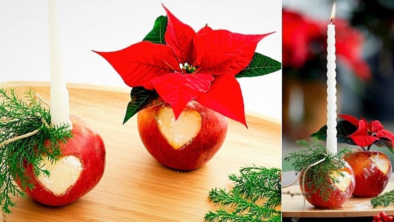Vánoční svícen a váza z jablek rozzáří sváteční domov. Vyrobte přírodní dekoraci