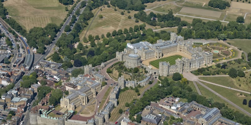 Windsorský hrad na leteckém snímku