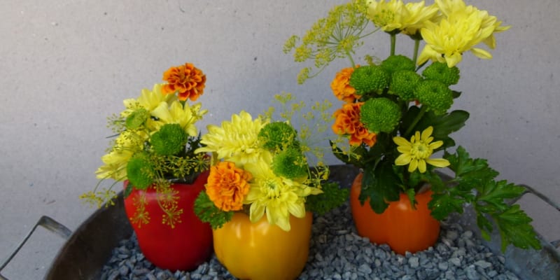 Vytvořte si na stůl dekoraci z chryzantém a paprik  4