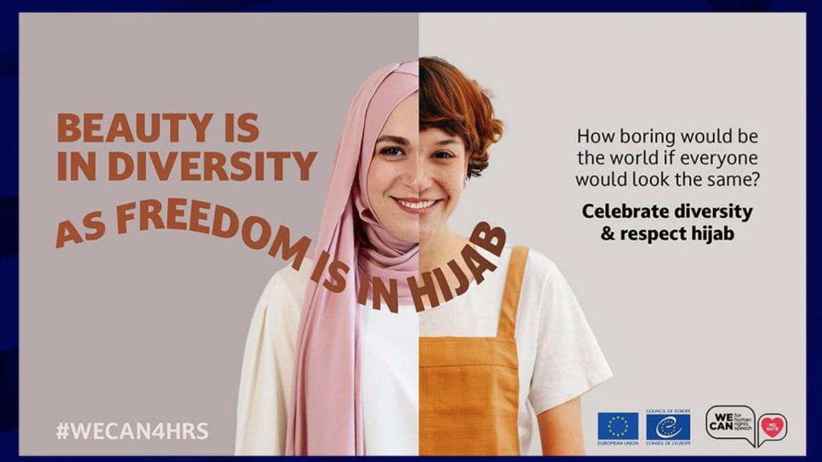 Ústřední motiv kampaně Rady Evropy na podporu nošení hidžábu.