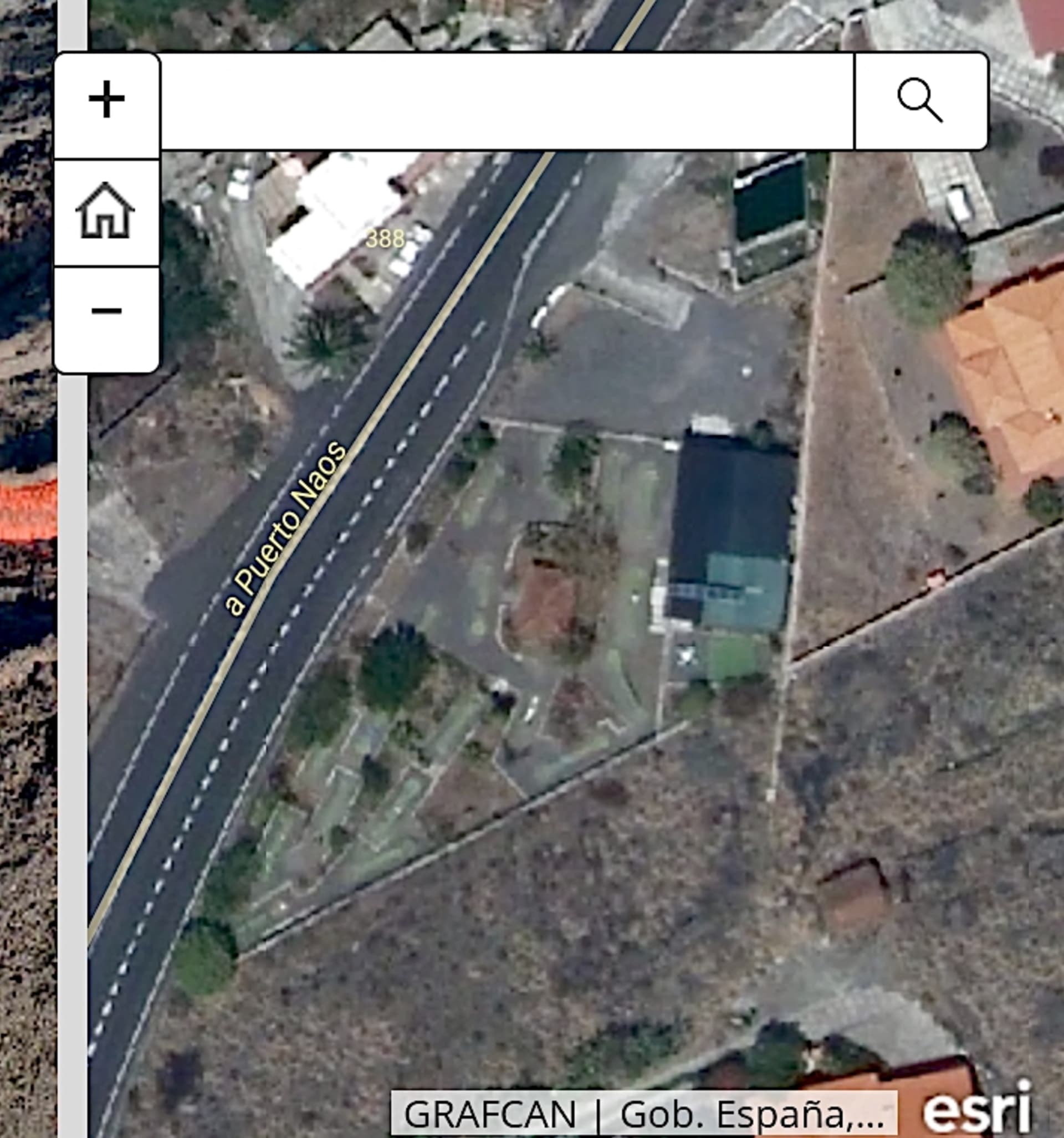 Letecký pohled ze srovnávací mapy španělských úřadů před výbuchem sopky Cumbre Vieja