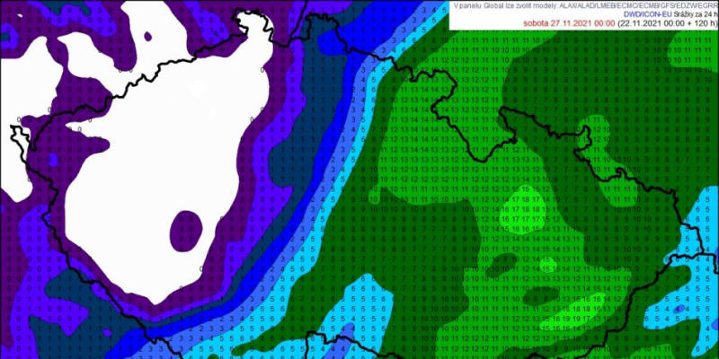 Mapy srážek a teplot na pátek