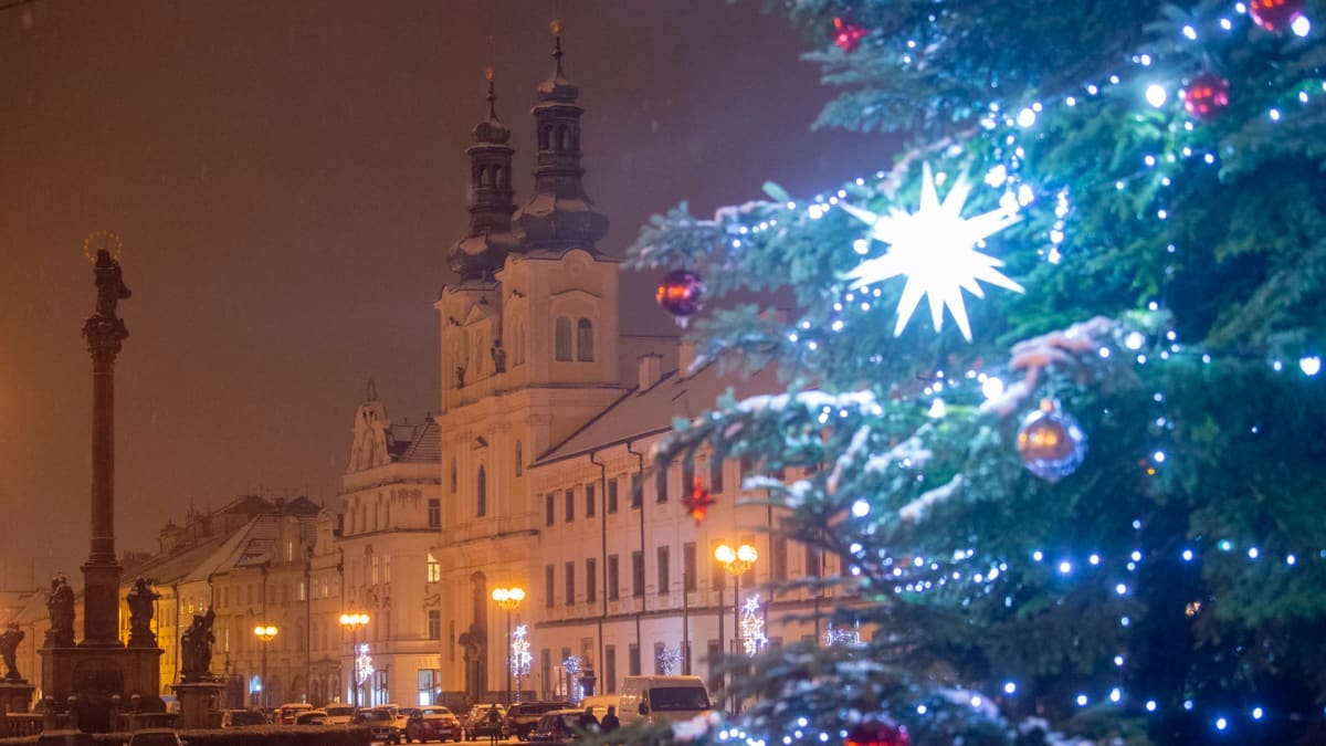 Vánoční strom na Velkém náměstí v Hradci Králové.
