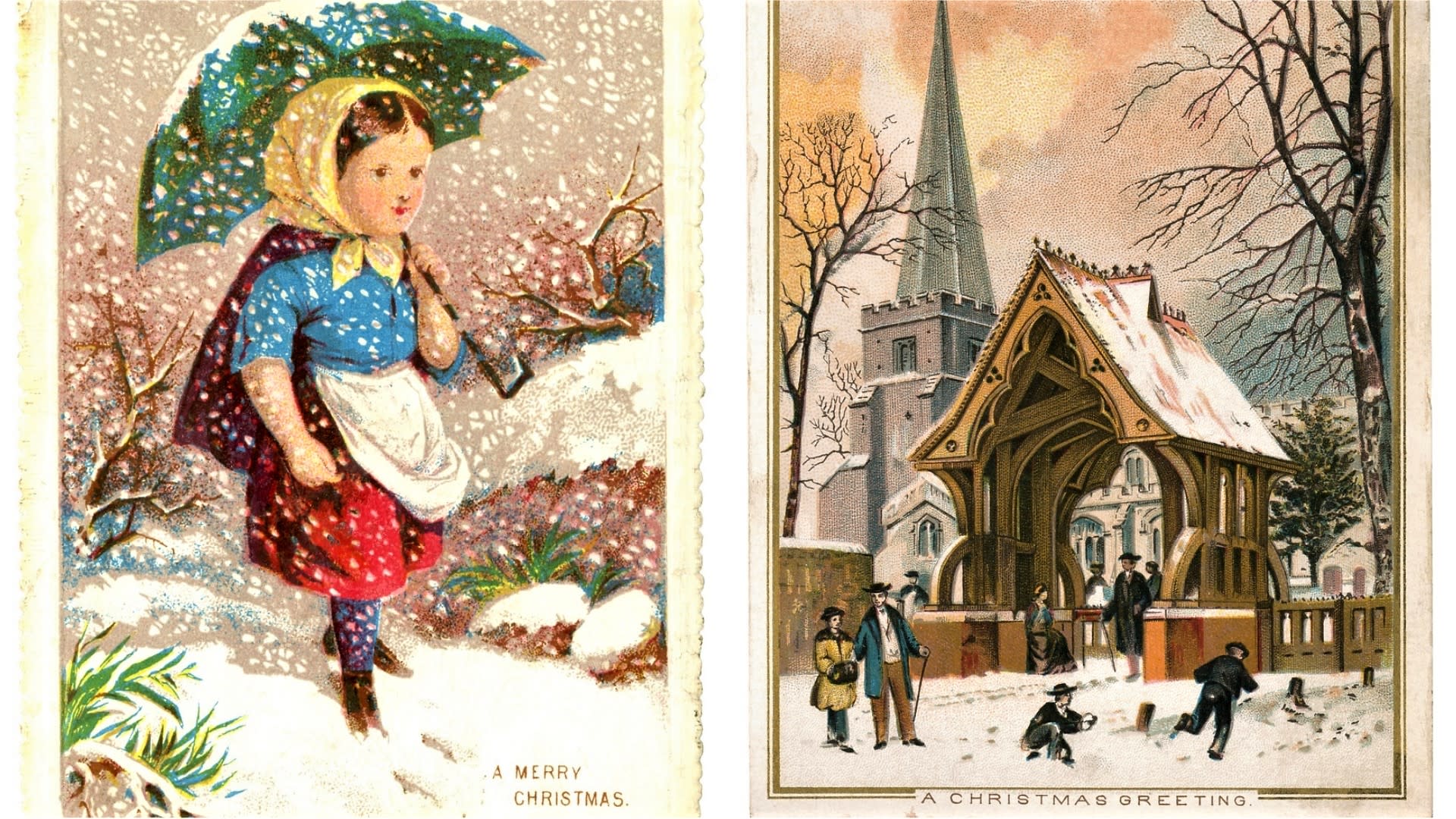 Staré anglické vánoční pohlednice z 19. století 