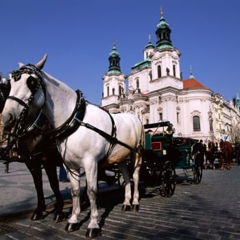 Koňské povozy v centru Prahy. Ilustraní foto.