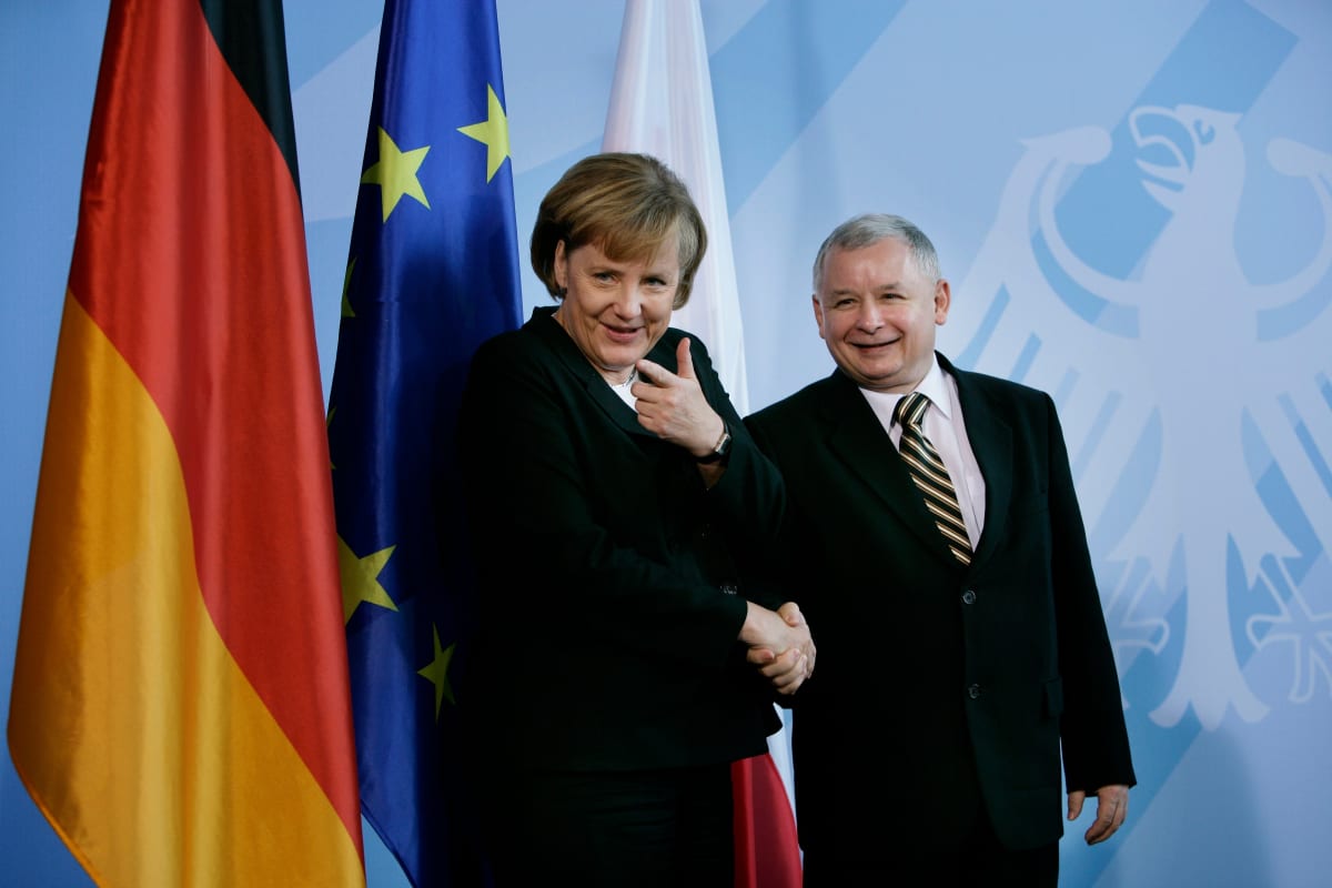 Jaroslav Kaczynski a Angela Merkelová v roce 2006