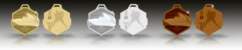 Návrh medaile pro hokejové mistrovství světa ve Finsku.