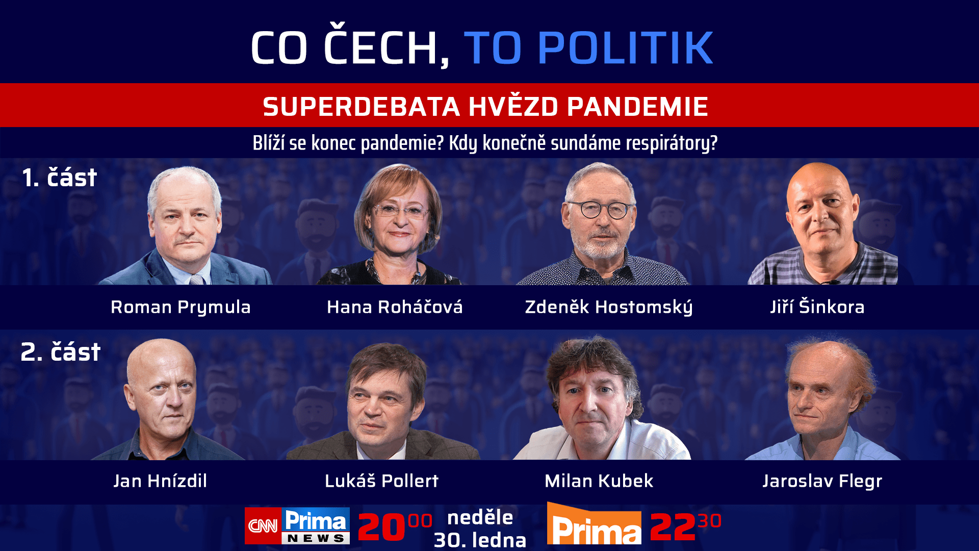 Hosty speciálu Co Čech, to politik budou odborníci a lékaři, kteří se aktivně zapojovali do diskuzí o pandemii koronaviru.