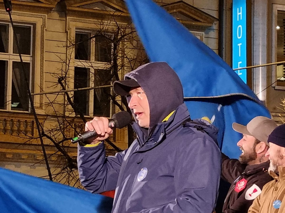 Daniel Landa vystoupil v závěru akce na Václavském náměstí.