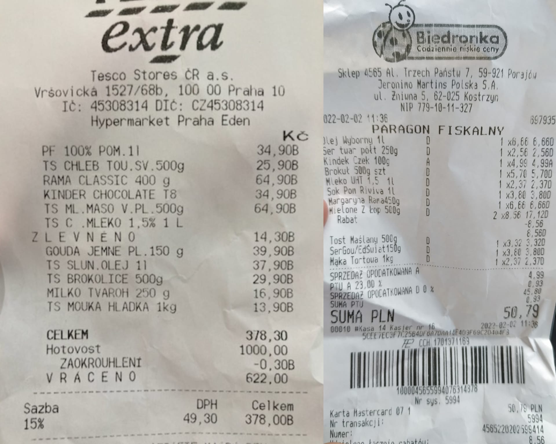 srovnání nákupu v ČR a Polsku