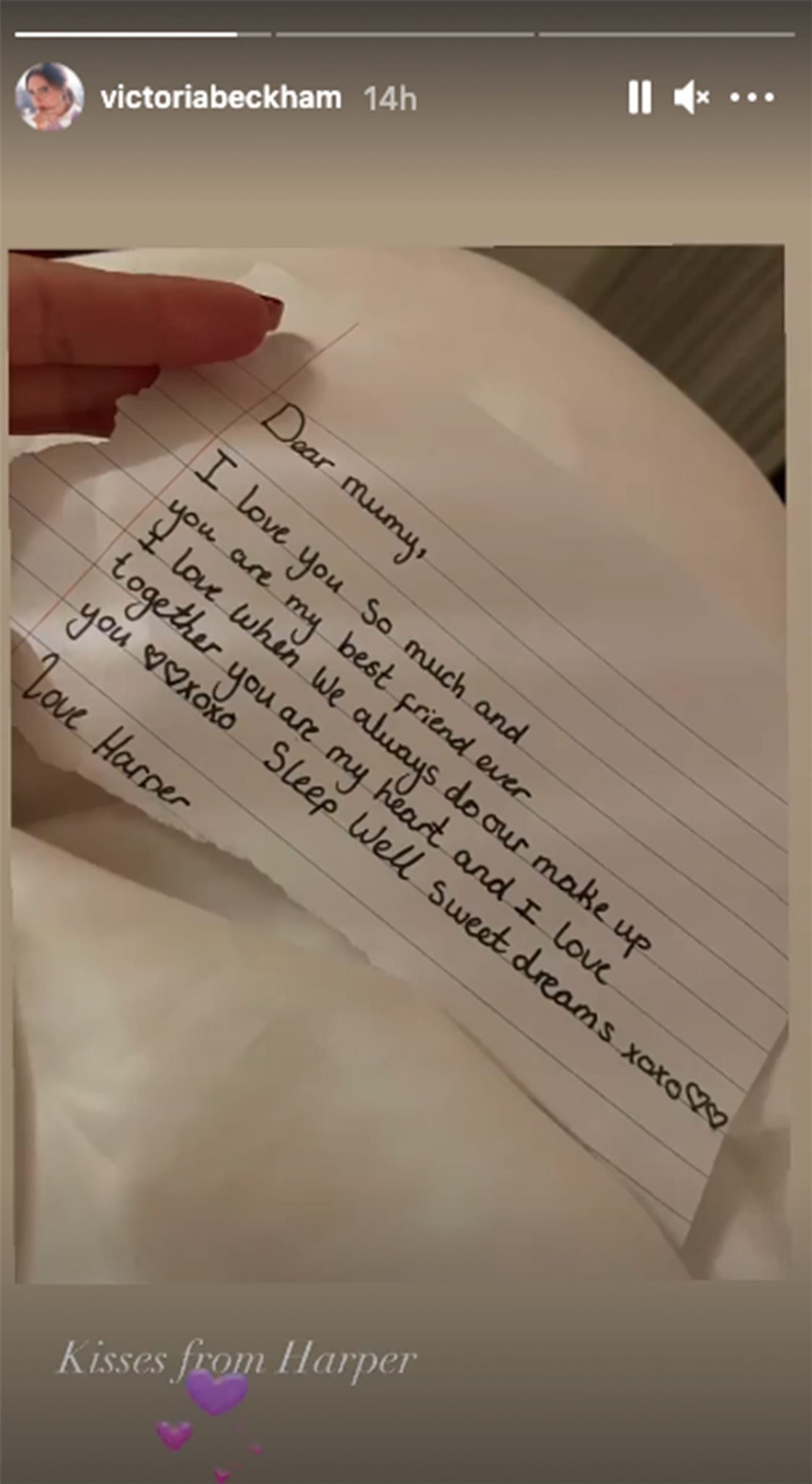 Devítiletá Harper Beckhamová napsala rodičům krásný dopis.  1