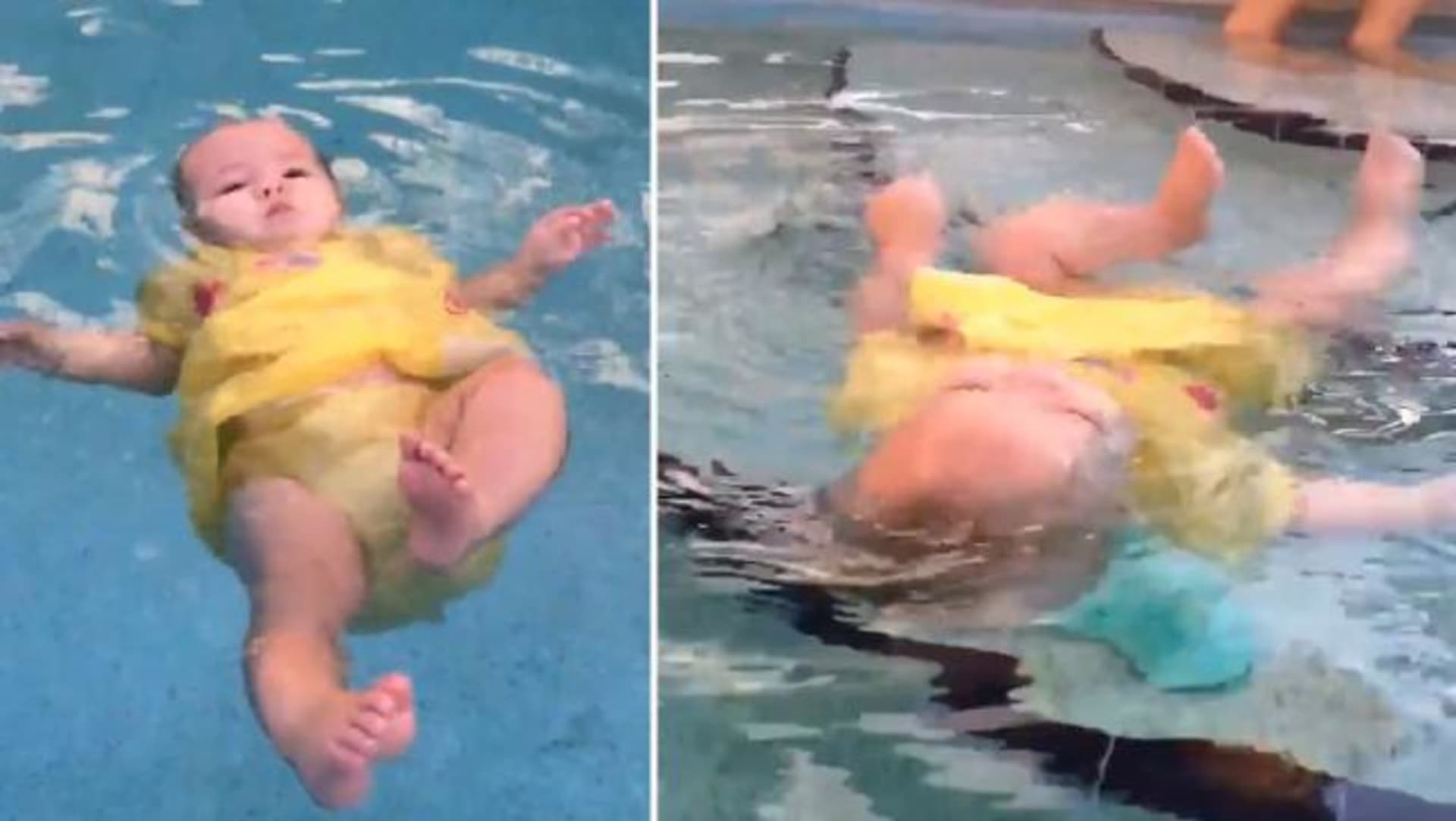 Dost drsný způsob, jak naučit půlroční dítě plavat...
