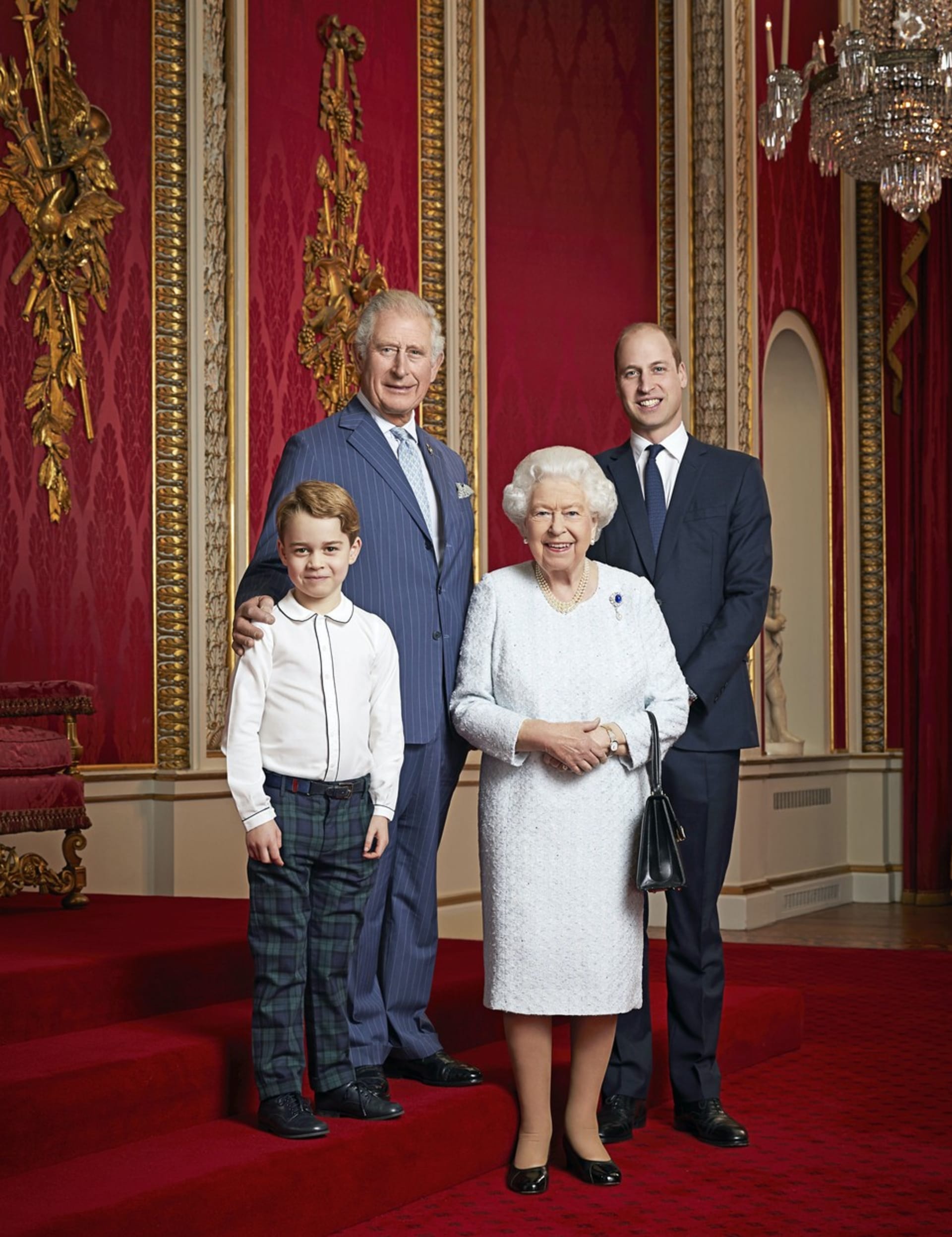 Královský portrét Alžběty II. se třemi následníky trůnu z ledna 2020