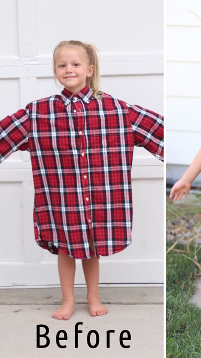 Geniální máma přešívá staré košile po manželovi na šatičky pro dceru 1