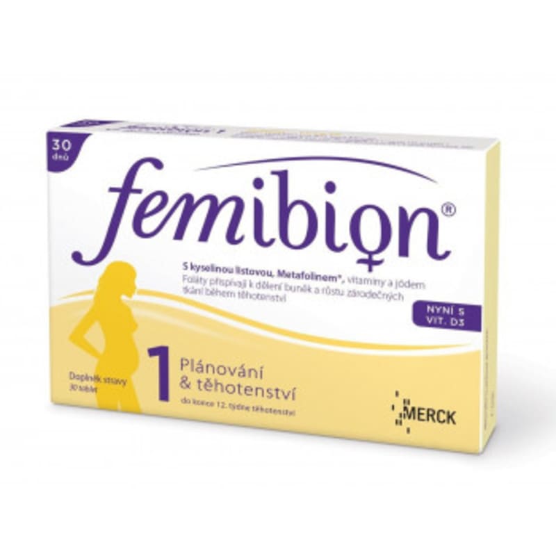 Femibion obsahuje kyselinu listovou, Metafolin, což je forma folátu, vitamin D, jód a další důležité vitamíny