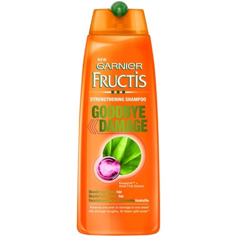 Šampon Goodbye Damage, Fructis, Garnier, 70 Kč, je obohacen o ovocný koncentrát a vzácné výživné oleje, stejně jako doplňující produkty této oranžové řady, kondicionér, maska, sérum i olej.