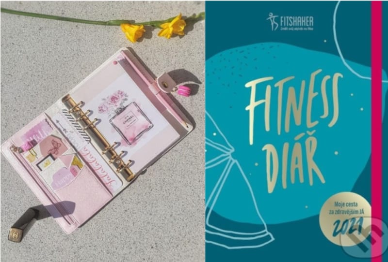 Plánovací deník " PINK ", 1600 Kč, fler.cz/shop/anana-design. Fitness diář 2021, 332 Kč, martinus.cz.