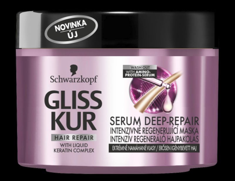 Pro lepší kondici namáhaných, hrubých vlasů: hloubková regenerační maska Gliss Kur, 125 Kč