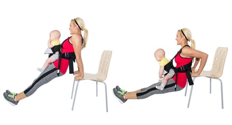 Tricepsy - Zapřete se rukama o stabilní židli nebo skříňku, natáhněte nohy a pokrčujte ruce v loktech