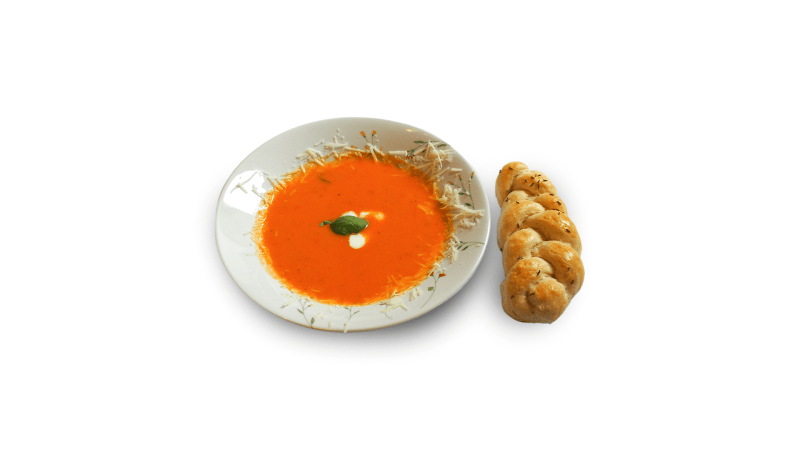 Polévka z čerstvých rajčat s parmazánem a smetanou, babiččiny houstičky