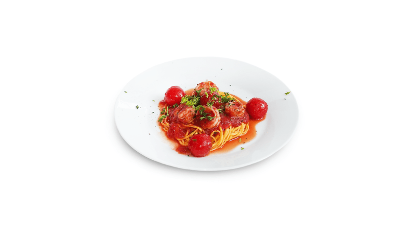 Prostřeno: Čerstvé vaječné těstoviny tagliolini s rajčatovým sugem a tygřími krevetami